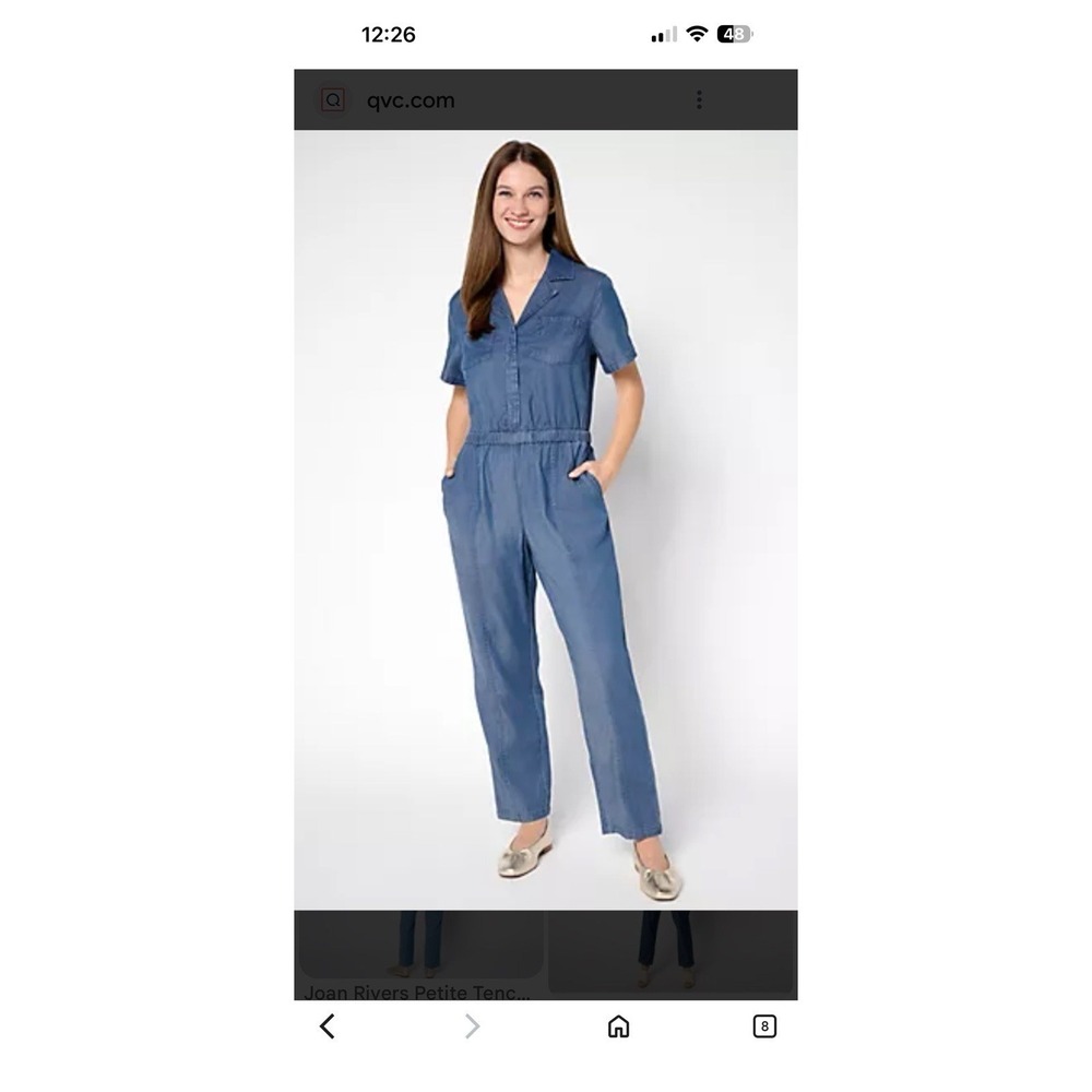Joan Rivers Regular Tencel Collared Ankle Length Jumpsuit Size L Medium Wash NWT
